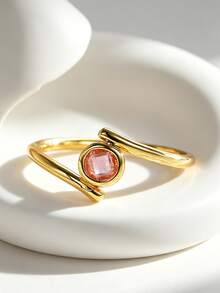 Charm-In 18K镀金粉色立方氧化锆戒指，简约缠绕式女士个性饰品 - 金色 - 查看 3