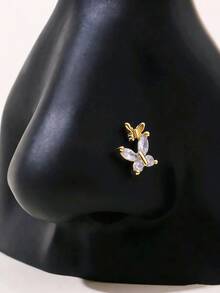1件金色立方氧化锆双蝴蝶设计鼻钉，精致女士鼻部穿孔饰品，Y2K美学 - 金色雙蝴蝶 - 查看 5