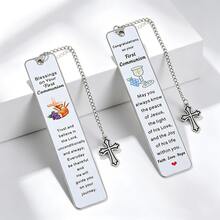 First Communion Stainless Steel Bookmark Set With Cross Charm - Religious Inspirational Design Reading Marker Gift For First Communion Ceremony & Christian Believers - Rectangle - View 12
