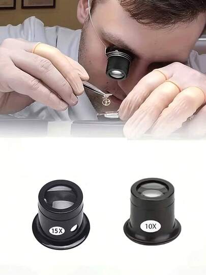 Lupa de aumento 10X/15X com máscara para os olhos, ideal para reparos em joias e relógios, design ergonômico com faixa de cabeça ajustável, lupa de mão para inspeção de precisão e fabricação de joias, superfície metálica elegante, estrutura durável, lupa para reparo de relógios, lupa para fabricação de joias, lupa de alta ampliação.