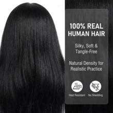 100%真发16英寸模特头训练头，美发师练习编发造型，带夹子支架 - 查看 3