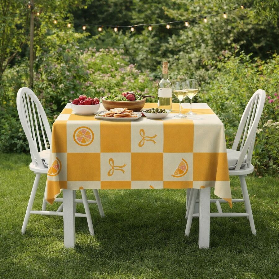 1pc Vibrant Lemon Bow Tablecloth, High Quality, Suitable For Spring/Summer Dining, Festivals, Indoor/Outdoor Use, Home Kitchen Decor, Restaurant Gift, Outdoor Decoration - Multicolor - View 1