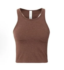 Camiseta de tirantes corta Ebb To Street de Lululemon | Construcción sin costuras | Textura acanalada minimalista | Sujetador incorporado con copas extraíbles | Absorción de humedad y estiramiento en cuatro direcciones | Prenda esencial para ir del estudio a la calle - Marrón - Ver 1