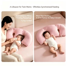 多功能哺乳枕 - 备受好评的双胞胎哺乳枕、奶瓶喂养枕和孕期支撑枕。有可爱的粉色波点、海军蓝波点和灰色可选，是双胞胎家庭的必备婴儿用品！ - 彩色 - 查看 3