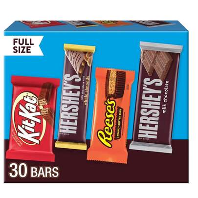 HERSHEY'S Variety Pack Milk Chocolate Candy 30 Pack – Full Size Assorted Classic Chocolate Bars