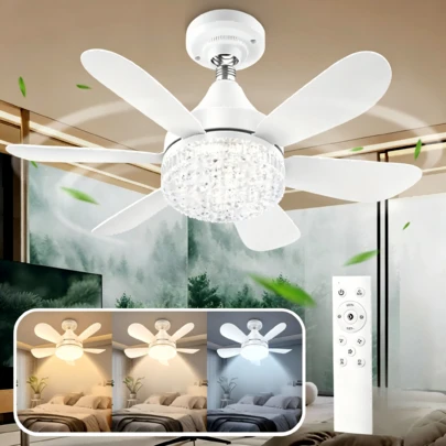 Ventilador de techo para con control remoto Pequeño ventilador de bombilla LED, bombillas de ventilador creativas para reemplazo, luz ambiental para el hogar, dormitorio,súper silencioso, viento fuerte, cabeza de luz e27, con función de memoria
