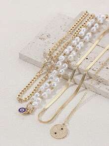 1pc Unique Indie Ins-Style Heart, Square, Cross Multi-Element Pendant Layered Necklace, Suitable For Party, Gathering, Banquet Wear, Women Gift - Yellow Gold - View 2