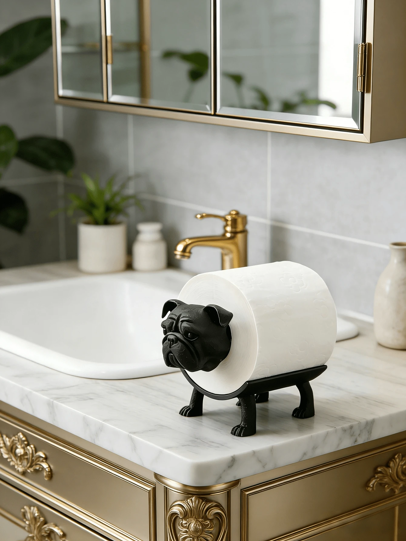 3D Black Bulldog Toilet Paper Holder - Creative Bathroom Decor - Cute Tissue Box - Bathroom Storage Rack (Tissue Not Included) - Black Bulldog - View 1