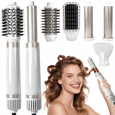 5-In-1 Multi-Functional Hair Dryer, Hot Air Brush, Auto Curling Iron, Straightening Comb, With 5 Different Experience Combs, 110,000 RPM High-Speed, Negative Ion Technology, Quick Drying, Professional Blow Drying, Curling, Volumizing, Straightening And Styling, Great Gift Choice