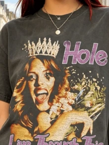 Hole L Through This T-Shirt Oversized Band Tee 90s Band Tees Band Hir Goth Shir 90s Retro Graphi - 黑色 - 查看 5