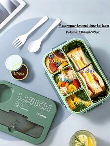 niceforyou 4-Compartment Odor-Proof Japanese Style Sealed Bento Box Set | Includes Utensils + Soup Cup, Fitness & Weight Loss Meal Solution 1300ml Extra Large Capacity! Japanese Style Divided Bento Box | Microwave Snap-Lock Sealed, Portable Lunch Box For Students / Office Workers - Multicolor - View 1