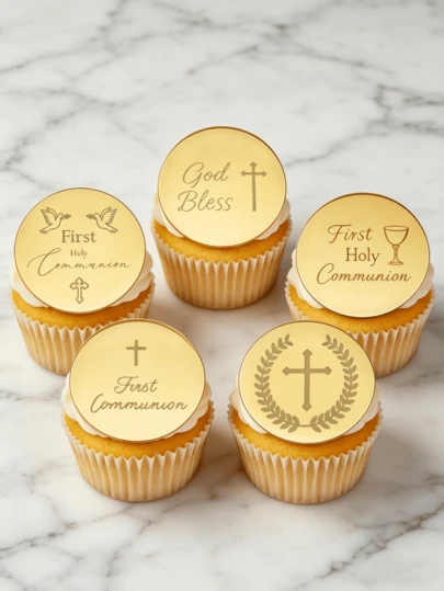 5pcs Gold Acrylic First Communion Cup Decorations, Blessed Baptism, Christening, Christian Celebration, Christmas Party Supplies