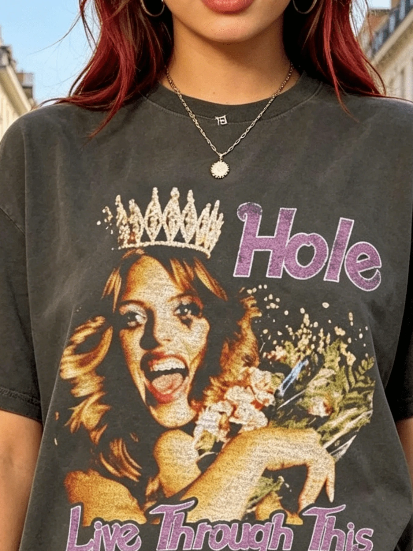 Hole L Through This T-Shirt Oversized Band Tee 90s Band Tees Band Hir Goth Shir 90s Retro Graphi - 黑色 - 查看 1