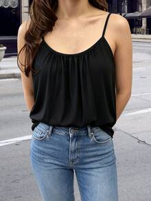 Summer 2026 New Arrival Comfortable Plus Size Tank Top Ruched Bust Cami For Everyday Wear Loose & Comfy No Tightness. Casual - Black - View 4