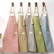 Personalized Cotton Linen Apron Custom Name Heat Transfer Printed Kitchen Apron Adjustable Strap Cooking Apron Gift Minimalist Elegant Striped Solid Color Apron With Pocket Custom Text Print Baking Apron Gift For Her Birthday Gift Housewarming Gift Wedding Gift Daily Cooking Kitchen Use Soft Apron - Striped Apron - View 9