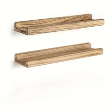 Rustic Wooden Floating Wall Shelf - No Drilling Required, Multipurpose Storage And Display Rack For Bedroom, Living Room, Bathroom And Office, Suitable For Frames, Plants And Home Decor, Durable And Sturdy, Farmhouse Style - Multicolor - View 3