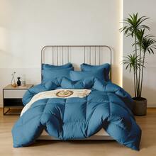 7pcs Or 5pcs Luxurious Checkered Comforter Sets For King Size, Featuring A Soft, Lightweight, And Breathable Design That Is Easy To Maintain. Includes A Comforter, Flat Sheet, Fitted Sheet, And Pillowcases. Suitable For Both Queen And King Beds - Xanh lam B18 - Xem 3