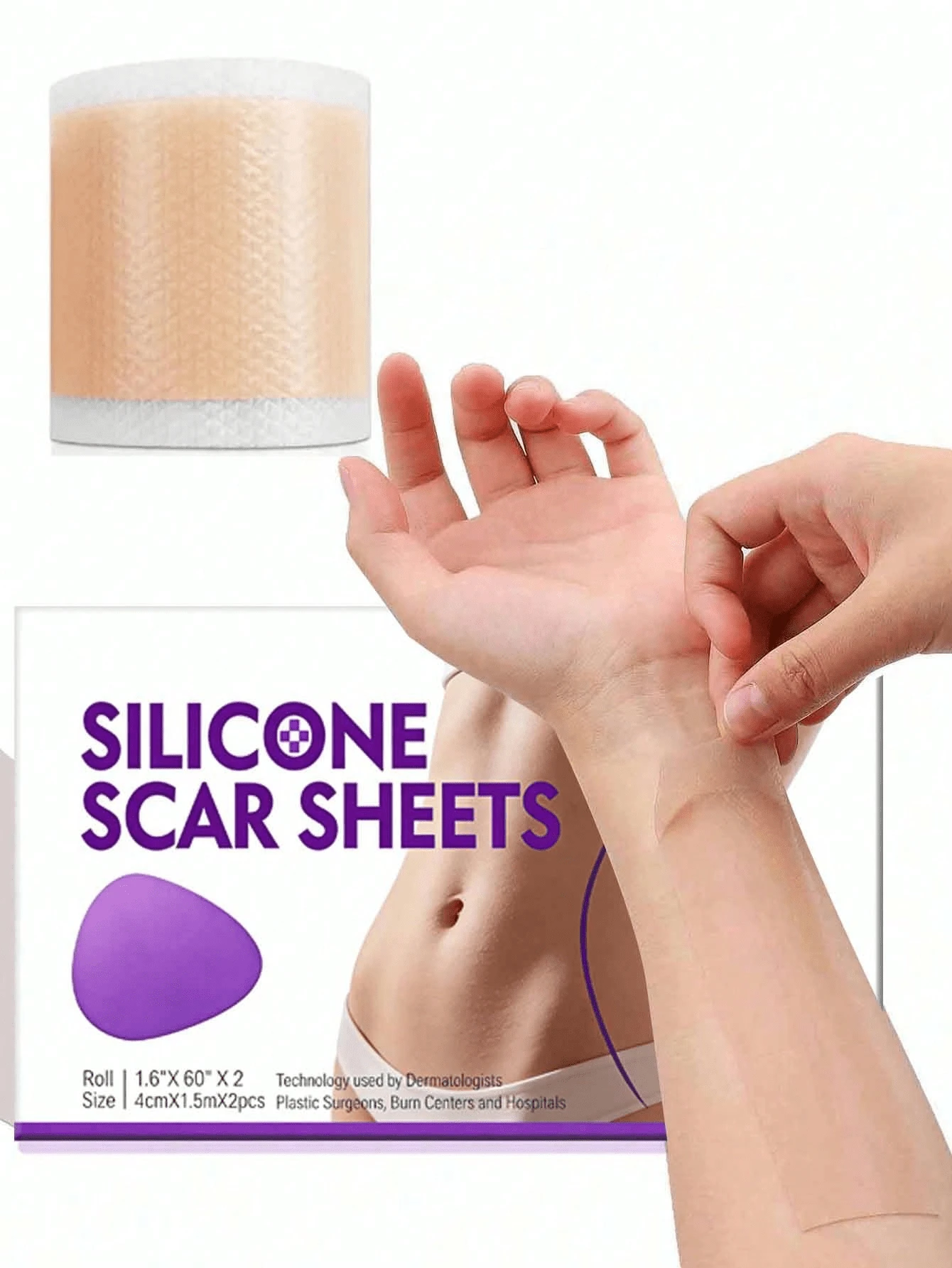 Miếng dán trị sẹo silicon kích thước 0,39" x 59,06", phù hợp với mọi loại da, miếng dán trị sẹo silicon tái sử dụng, dùng trong chuyên nghiệp. - nhiều màu - Xem 1