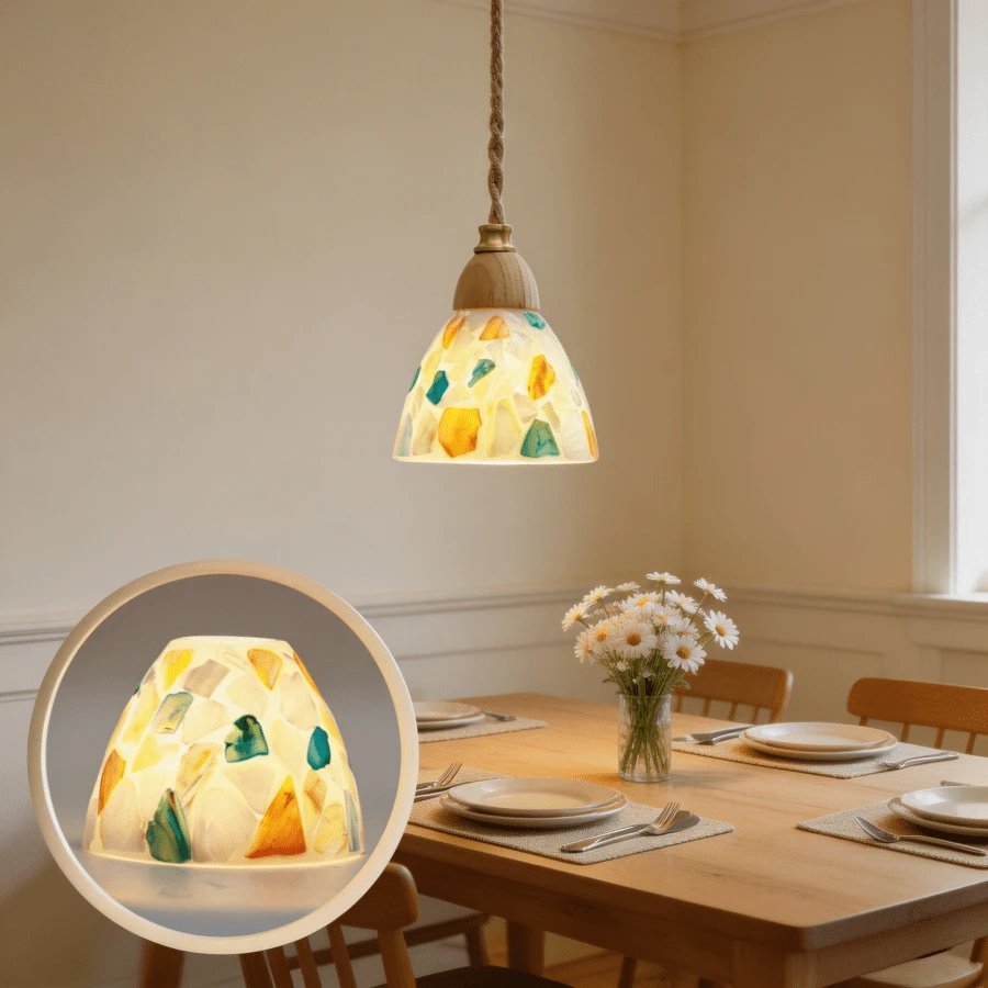 1pc Healing Atmosphere Art Design Shell Lamp Shade, Handmade Glass Inlay, Suitable For Various Lighting Fixtures, Home Decor Gift (Lamp Shade Only) - Tricolor Small - View 1