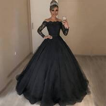 Large Size One-Word Shoulder V-Neck Slim-Fitting Fashion Lace Skirt Fluffy Trailing Wedding Dress - màu đen - Xem 8