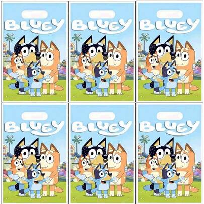 Bluey Bộ 10 túi quà sinh nhật mới, túi quà hình động vật hoạt hình bằng giấy bạc có quai xách, quà tặng tiệc tùng, đồ trang trí tiệc, hoàn hảo cho các bữa tiệc và ngày lễ (Kiểu dáng ngẫu nhiên)