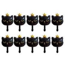 10个/套 黑色皇冠猫形铝箔气球，适合生日装饰、节日派对活动聚会装饰 - 黑色 - 查看 4