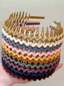 1/5/10 件装随机波浪发带，女士女孩适用，锯齿状塑料发圈，防滑梳子发箍，适合浓密头发，多种哑光颜色可选，沙滩发饰，女士头饰 - 彩色 - 查看 2