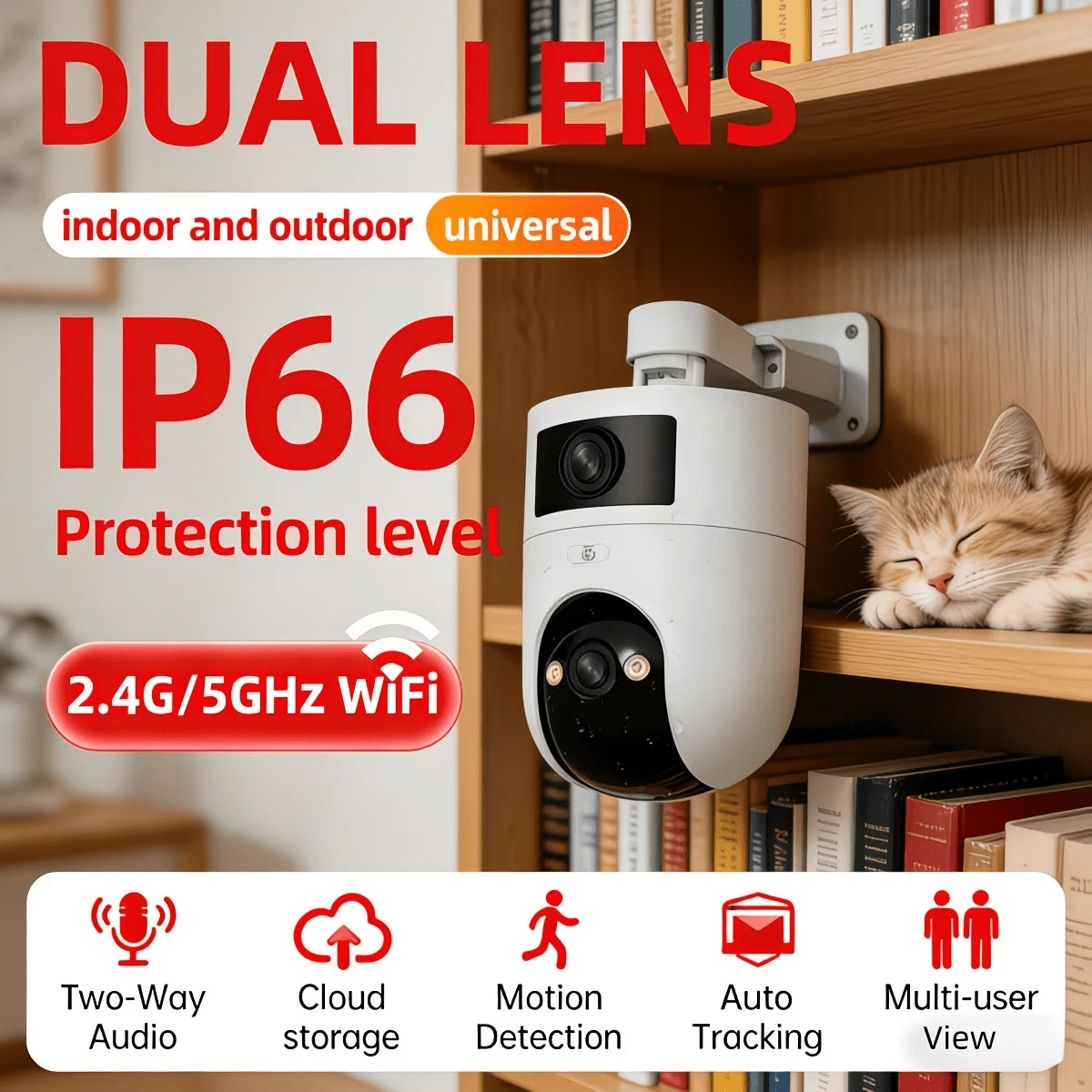 1296P 全高清 PTZ 无线网络摄像头 5G WiFi 双镜头双屏自动跟踪婴儿监护器街道安防摄像头 - 白色 - 查看 1