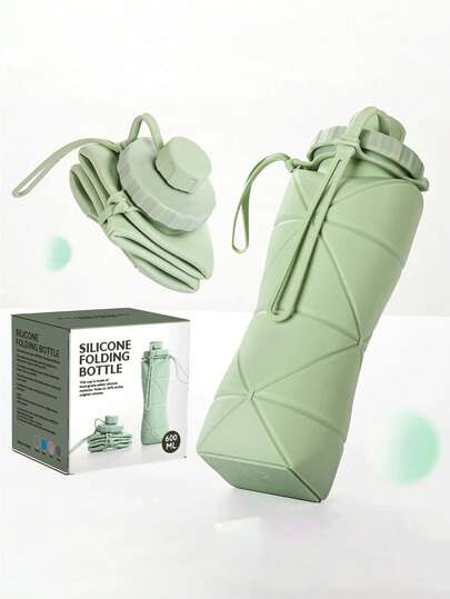 600ml Tazza d'acqua pieghevole in silicone - Tazza portatile con coperchio e anello per appendere, beccuccio staccabile per una facile pulizia, leggera e riutilizzabile, adatta per viaggi, escursioni, sport - (verde, rosa, grigio, blu) - Design durevole