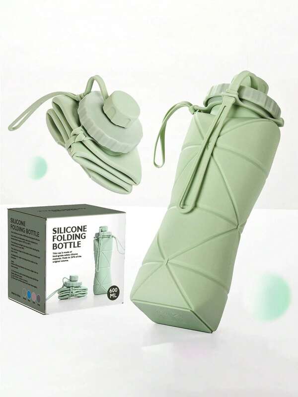 600ml Tazza d'acqua pieghevole in silicone - Tazza portatile con coperchio e anello per appendere, beccuccio staccabile per una facile pulizia, leggera e riutilizzabile, adatta per viaggi, escursioni, sport - (verde, rosa, grigio, blu) - Design durevole