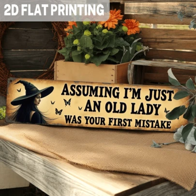 2D flach, 1 Stück "Wenn ich nur eine alte Dame wäre, wärst du dein erster Fehler" Metallschild, Hexen Halloween Dekoration Wandbehang, Vintage Stil Wanddekoration, geeignet für Zuhause, Küche, Wohnzimmer, Schlafzimmer, Büro, 4X16 Zoll