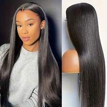 Peruka z koronki 5*5 bez kleju HD i 13*4 z koronki z przodu HD, z mieszanymi włosami ludzkimi, w kolorze czarnym - 200% gęstości, naturalne proste włosy - wstępnie wyrwana linia włosów i baby hair - gotowa do natychmiastowego noszenia bez kleju - wiele rozmiarów idealna dla kobiet na Walentynki - Naturalne i czarne - Zobacz 17