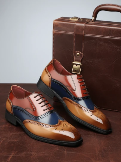 QRLQRL 1 đôi giày nam Brogue mũi tròn cổ thấp nhiều màu sắc, chất liệu da PU, đế cao su, thoải mái, phù hợp cho công sở và sinh hoạt hàng ngày.
