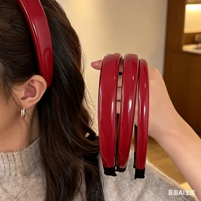 New Red & Burgundy Leather Headband, 1-3cm Width Options, Minimalist Elegant Versatile Headpiece For Women Daily Wear