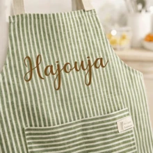 Personalized Cotton Linen Apron Custom Name Heat Transfer Printed Kitchen Apron Adjustable Strap Cooking Apron Gift Minimalist Elegant Striped Solid Color Apron With Pocket Custom Text Print Baking Apron Gift For Her Birthday Gift Housewarming Gift Wedding Gift Daily Cooking Kitchen Use Soft Apron - Striped Apron - View 8