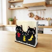 1pc Cute Black Cat Wooden Tissue Box Holder, Creates Warm And Whimsical Dining Atmosphere, Practical Napkin Dispenser For Kitchen Cabinet, Summer Home Decor, Perfect Holiday Gift, Upright Tabletop Decor For Afternoon Tea, Cafe And Modern Living Room - Multicolor - View 3