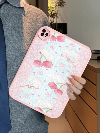 1pc Cute Cherry Blossom Polka Dot Lace Style Shockproof Tablet Protective Case Suitable For Huawei MatePad 10.4 Inch, Built-In 360 Degree Thick Anti-Drop Leather 10.2 Inch Tablet Protective Case