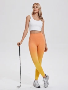 ZULIZ 渐变色高腰紧身裤，女士提臀渐变瑜伽裤 - 橘色 - 查看 4
