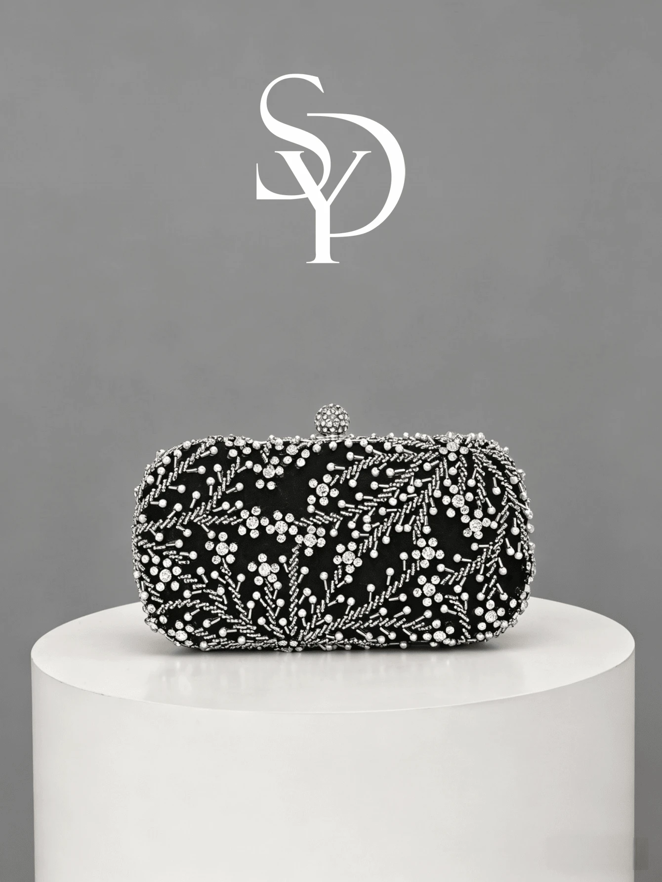 Luxury Crystal Embellished Clutch Bag, Black Beaded Evening Handbag, Glamorous Shiny Purse Suitable For Wedding, Gala, Party, Make You The Spotlight - Black - View 1