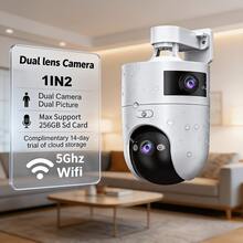 1296P 全高清 PTZ 无线网络摄像头 5G WiFi 双镜头双屏自动跟踪婴儿监护器街道安防摄像头 - 白色 - 查看 2