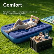 Double Size Inflatable Air Mattress, PVC Thickened Material, Spacious Double Size, Flocked Skin-Friendly Soft Surface, Suitable For Home & Outdoor Use, Camping Sleep Comfortably, Temporary Guest Bed, Portable Foldable Easy Inflation & Deflation, Air Pump Included - Double Bed With Air Mattress and Black Foot Pump - View 7