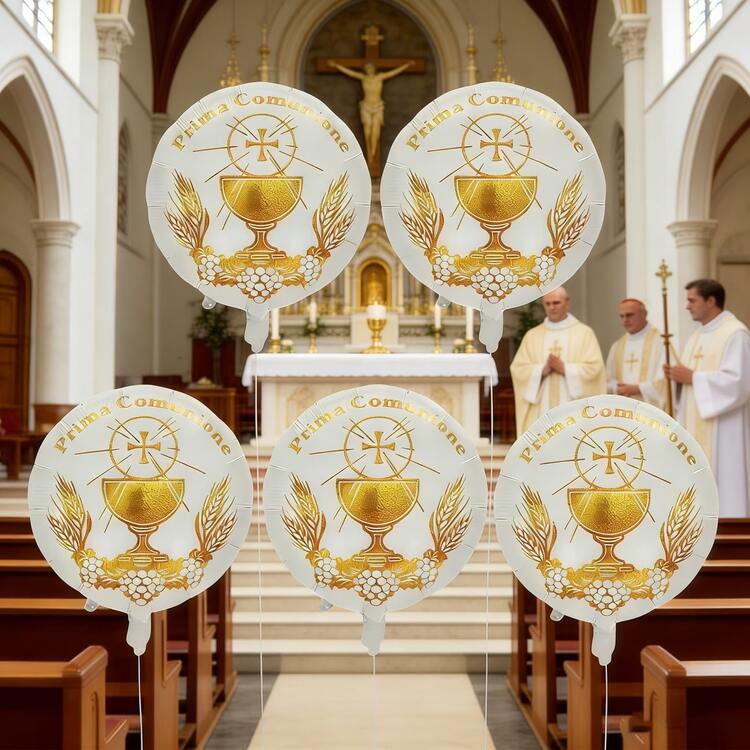 5pcs 18-Inch White Aluminum Foil Round Balloons, Suitable For First Communion Baptism Decoration, Indoor & Outdoor Party Decor - View 5