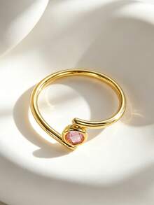 Charm-In 18K镀金粉色立方氧化锆戒指，简约缠绕式女士个性饰品 - 金色 - 查看 2