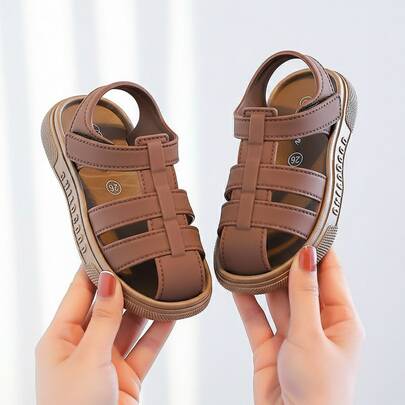 HAHABOBO Nuevas sandalias de moda marrón para niños - Patrón de rayas de unicolor, elegante y simple, versátil para uso diario, elegante y grácil, adecuado para niños, niñas y niños pequeños. Cómodas y suaves, planas y ligeras, con diseño de , adecuadas para caminar al aire libre, ir y venir, la escuela, la playa, el jardín y otras ocasiones, también se pueden usar como pantuflas; perfectas para el verano, el otoño y todas las estaciones.