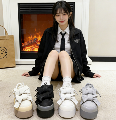 Ribbon Round Platform Shoes For Women, 2026 New Comfortable Fit Shoes, Versatile Low Heel, Flat Shoes, Commuting, Student Casual