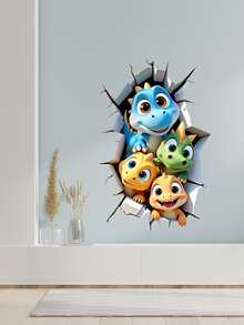 2D Dinosaur Breaking Wall Decal, Removable Wall Sticker Decor For Living Room, Kitchen, Study - 1PC - View 10
