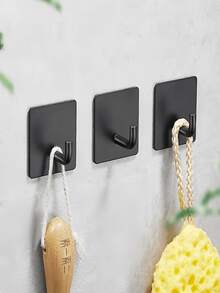 No Drill Stainless Steel Strong Adhesive Bathrobe Towel Hook, Wall Mounted Key Holder, Bathroom Kitchen Accessories Hanger Rack, Rust-Proof Shower Hanging Door, Small Storage Hook, No Nails Required - Black - View 2