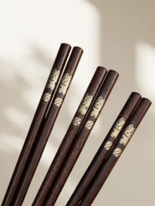 Japanese Style Golden Maneki-Neko Wooden Chopsticks, Printed Wooden Chopsticks For Home Use, Family Dining, Sushi - View 9