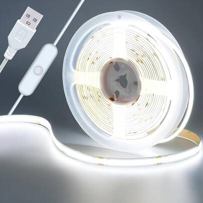 Dải đèn LED COB dẻo độ sáng cao, cấp nguồn USB, điều khiển bằng công tắc nút bấm, thanh đèn trang trí siêu mỏng, thích hợp cho tủ, gương, trần nhà, nhà bếp, phòng ngủ, văn phòng, chiếu sáng điểm nhấn và chiếu sáng nền.