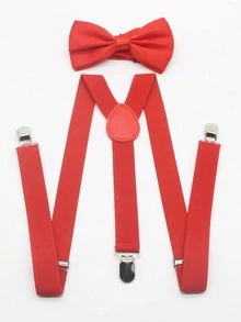 Suspender Bow Tie Set, Y-Back Adjustable Suspenders, Straps, For Halloween Cosplay Parties And Banquets, Extended Suspenders (60-95cm/23.62-37.4 Inches), Suitable For Outfits, Wedding Parties And As Halloween Accessories As Gifts, Also Suitable As Autumn And Winter Halloween Costume Accessories. Suitable For Teenagers, Youth, Men, Casual, Outdoor, Sports, Vacation, Graduation Gifts, Birthday Gifts And Daily Wear. - Multicolor - View 4